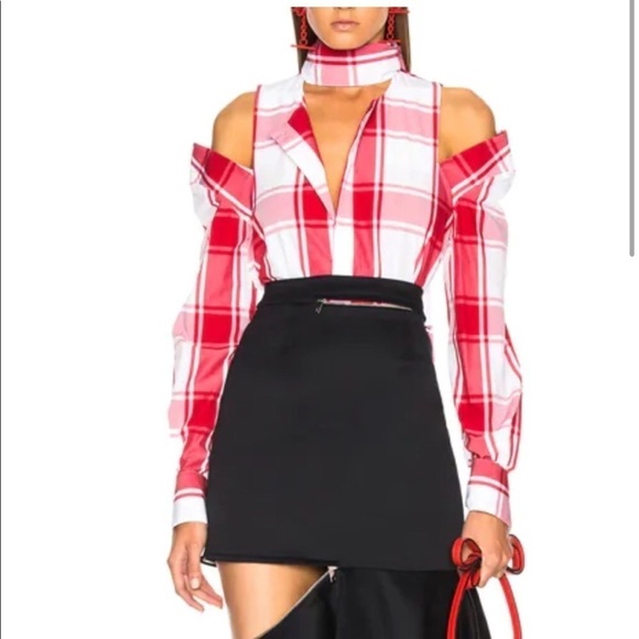 MONSE Cold Shoulder Plaid Shirt size 0 - Picture 1 of 10